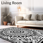 Monochromatic Folk Art Floral Mandala Rug