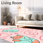 Sleeping Cats In Salmon And Teal Rug