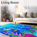 Underwater Yellow Fish Cartoon Scene Rug