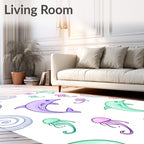 Playful Purple Green Dolphin Jellyfish Swirls Rug