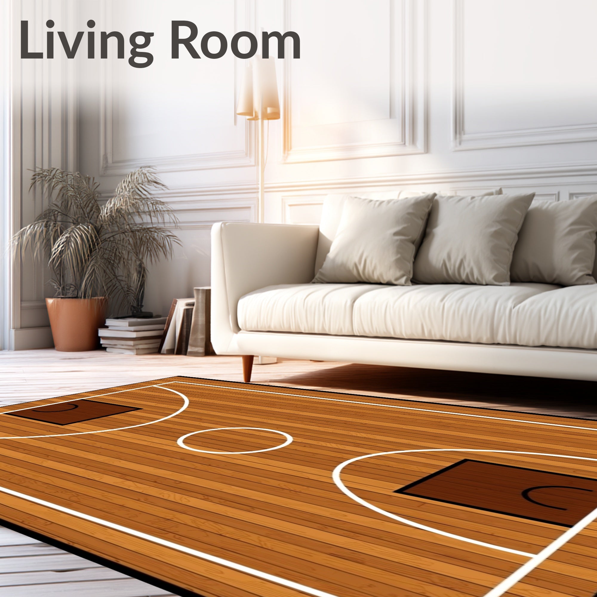 Wooden Basketball Court Lines Rug