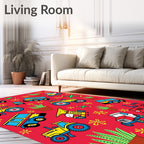 Whimsical Toy Vehicles and Flowers Rug