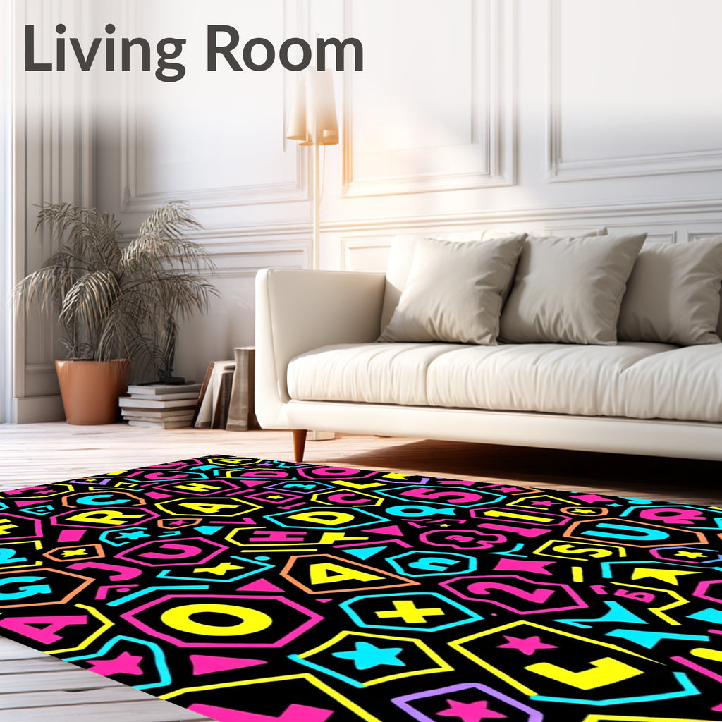 Neon Alphabet Collage Shapes Rug