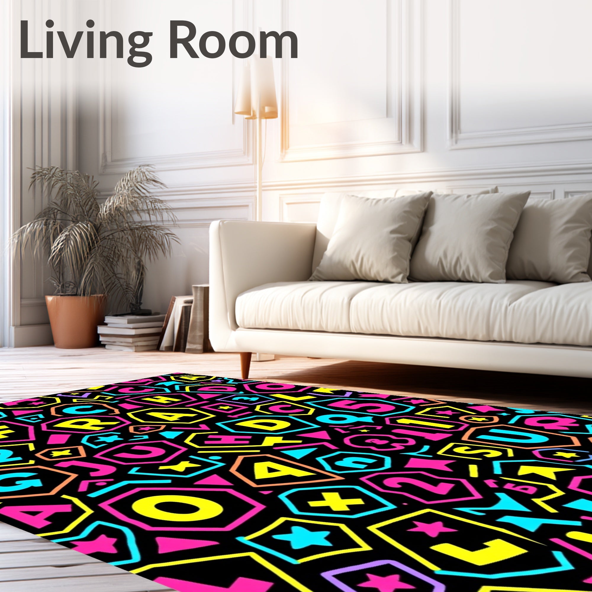 Neon Alphabet Collage Shapes Rug