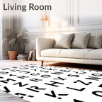 Black Stencil Alphabet Collage Rug