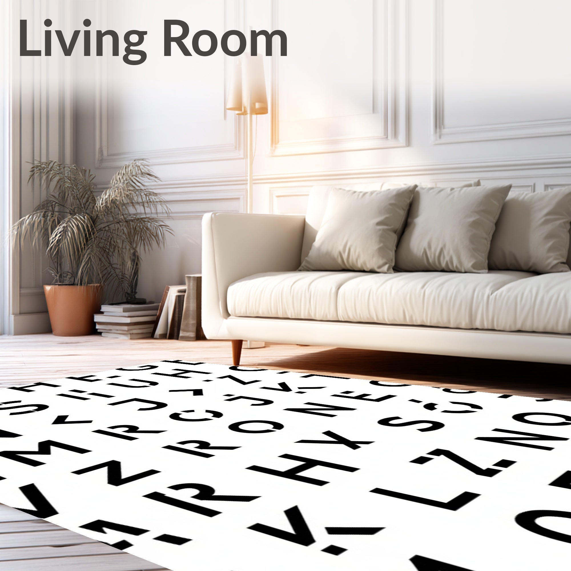 Black Stencil Alphabet Collage Rug