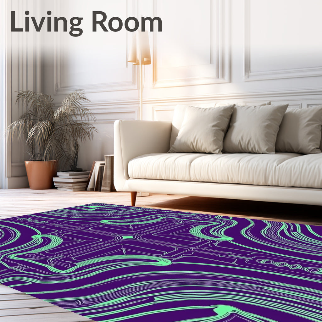 Purple Teal Abstract Interconnected Lines Rug