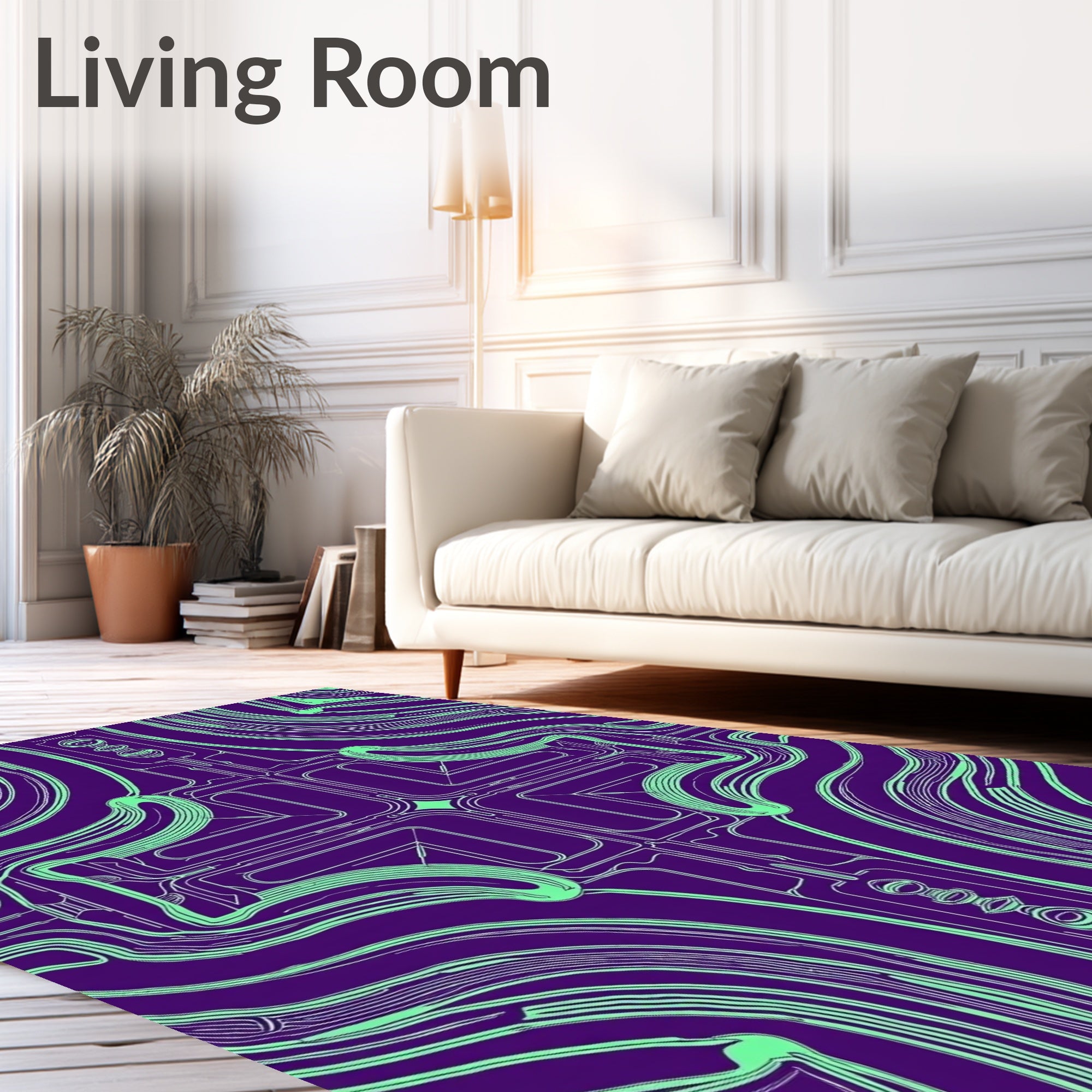 Purple Teal Abstract Interconnected Lines Rug