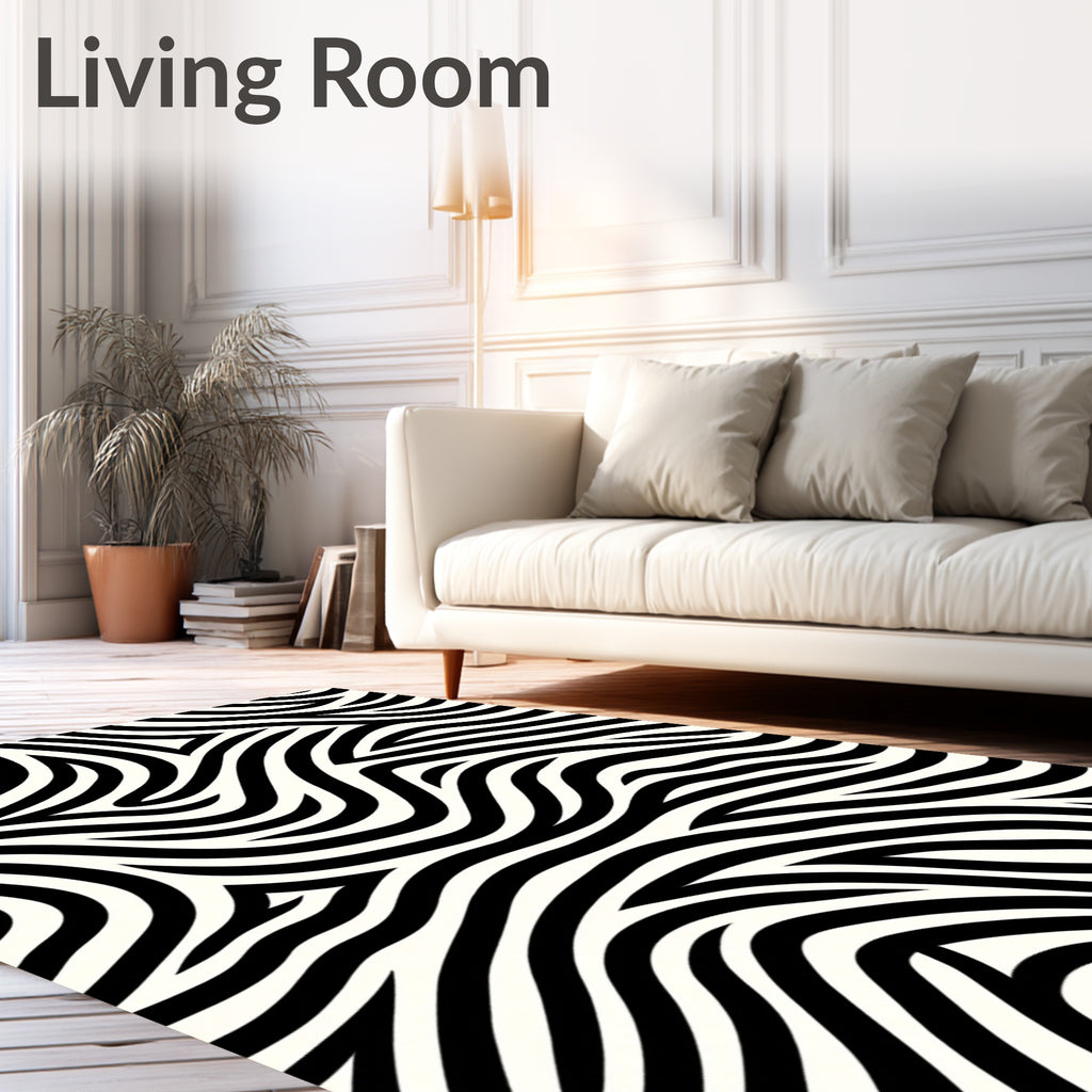 Black White Organic Abstract Lines Rug