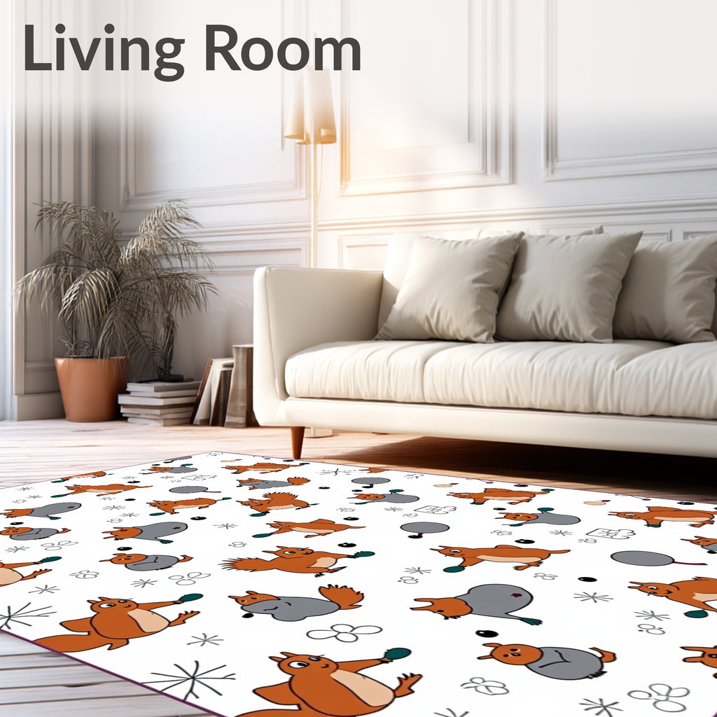 Whimsical Squirrels And Snowflakes Rug