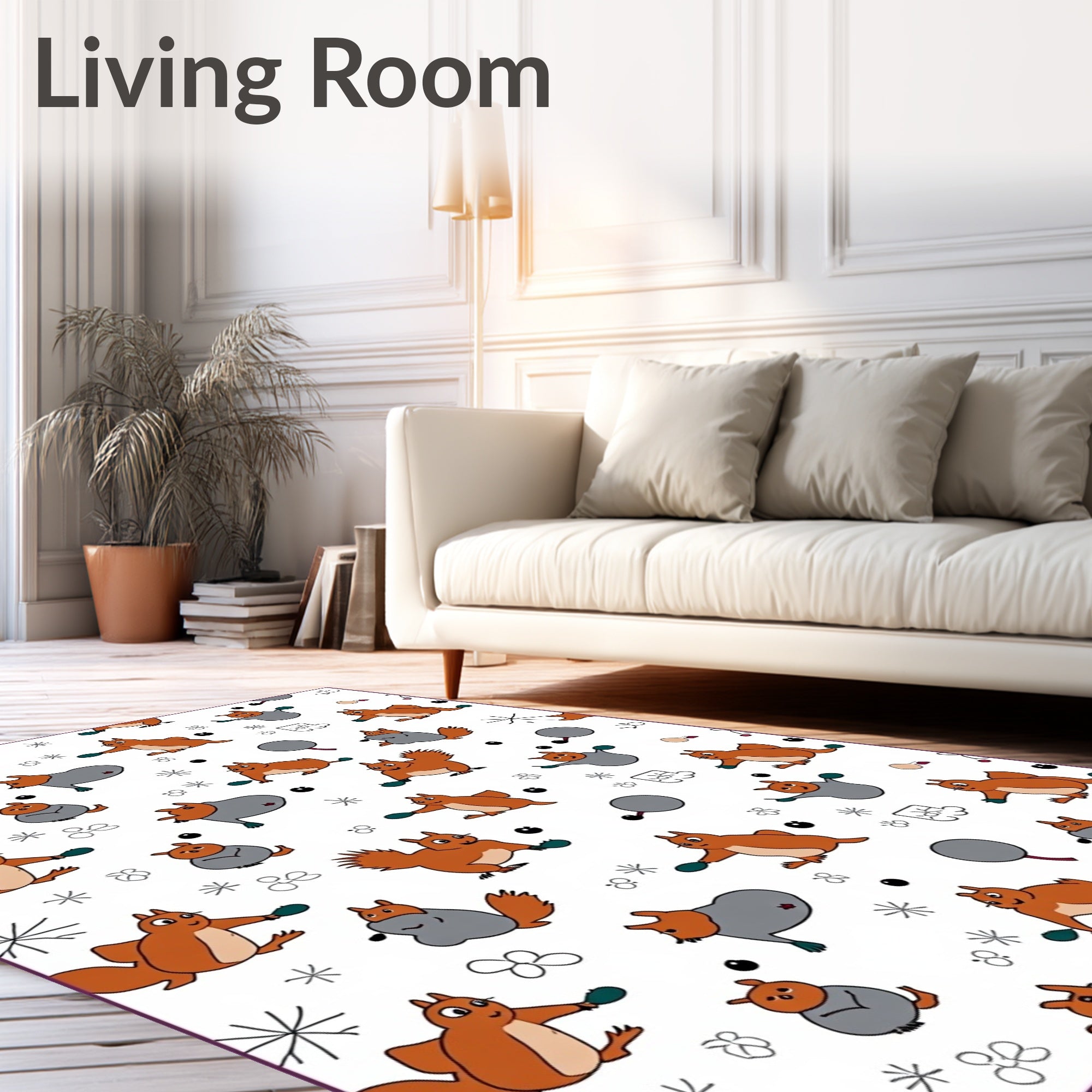Whimsical Squirrels And Snowflakes Rug