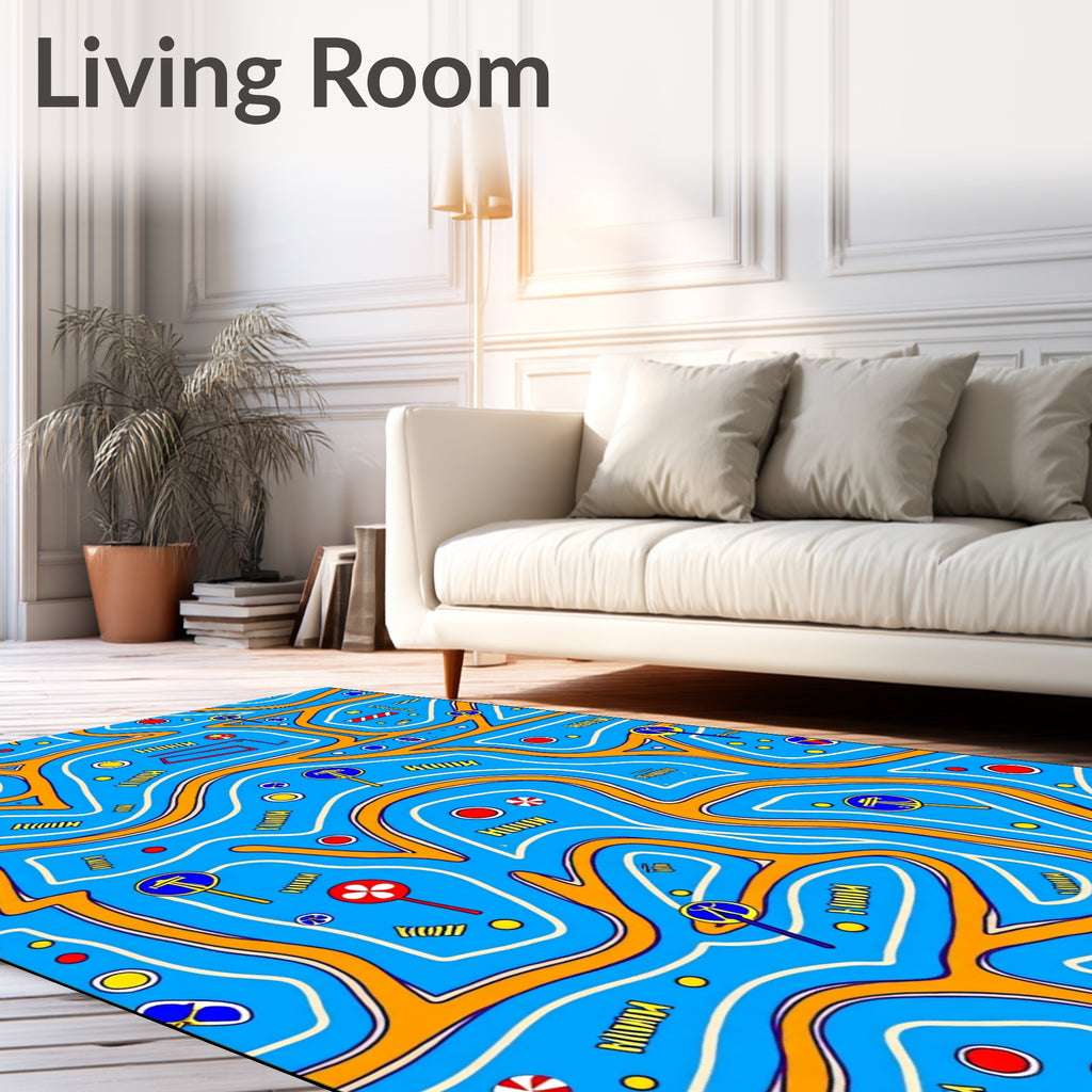 Whimsical Blue Orange Road Map Rug