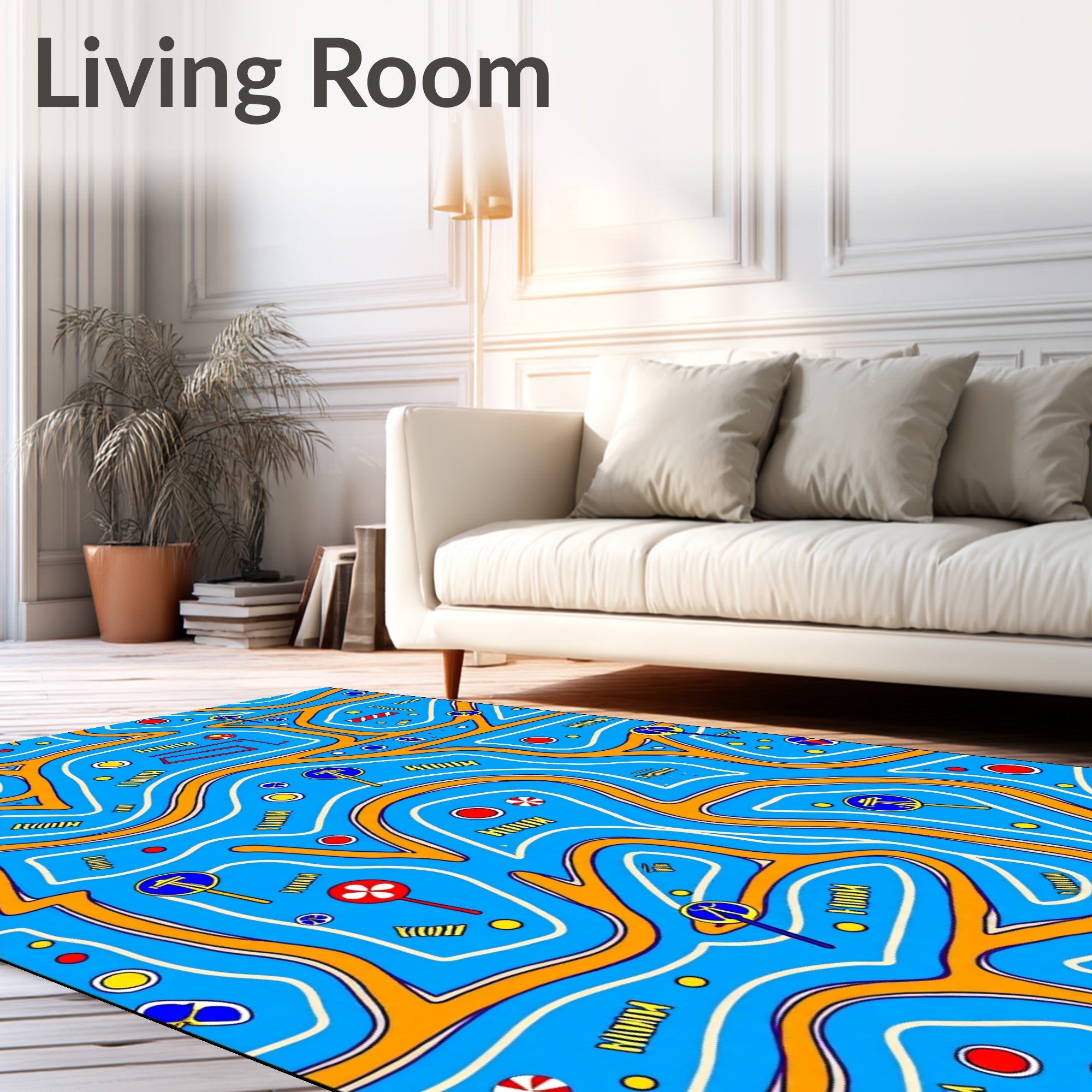 Whimsical Blue Orange Road Map Rug