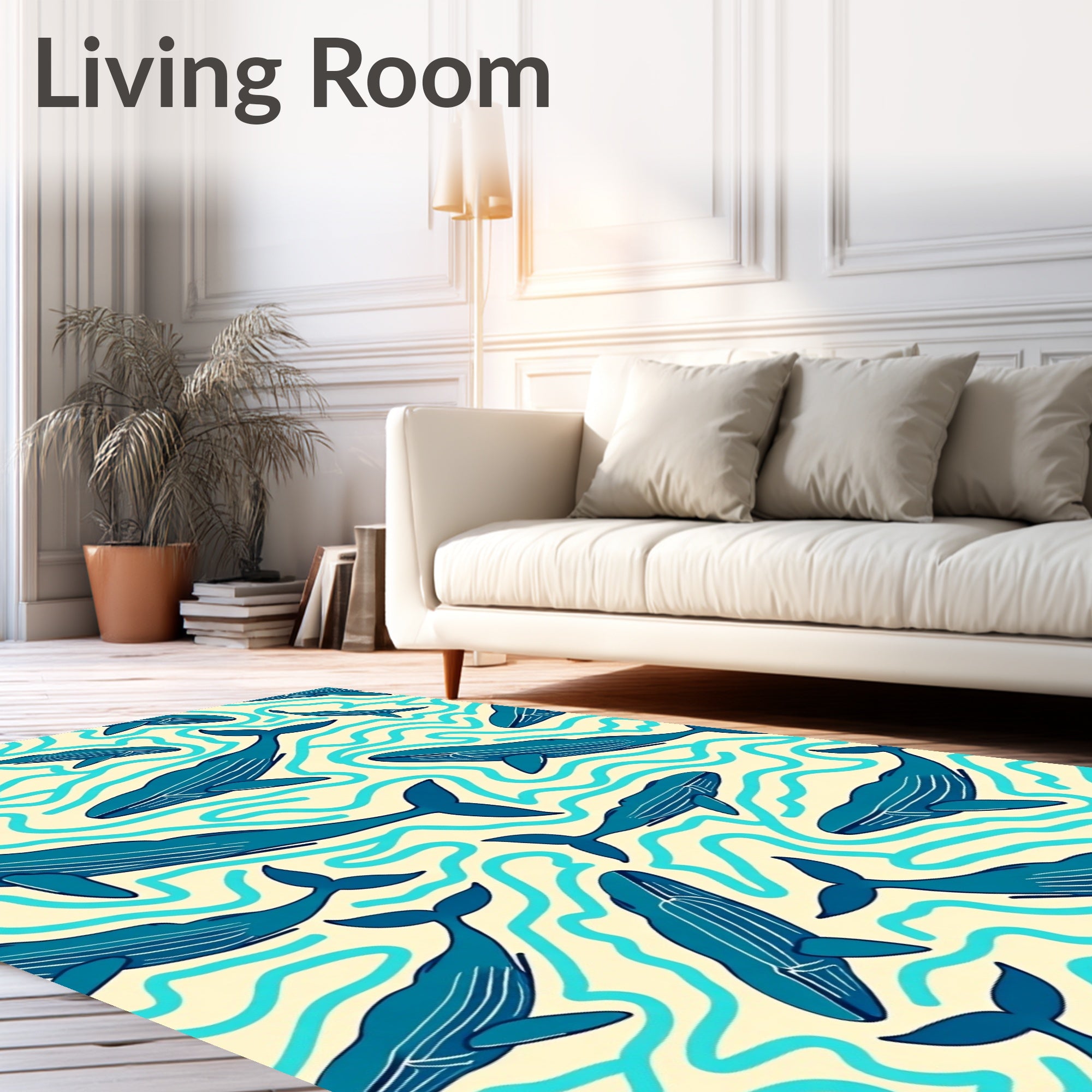 Marine Blue Whale Flowing Ocean Rug
