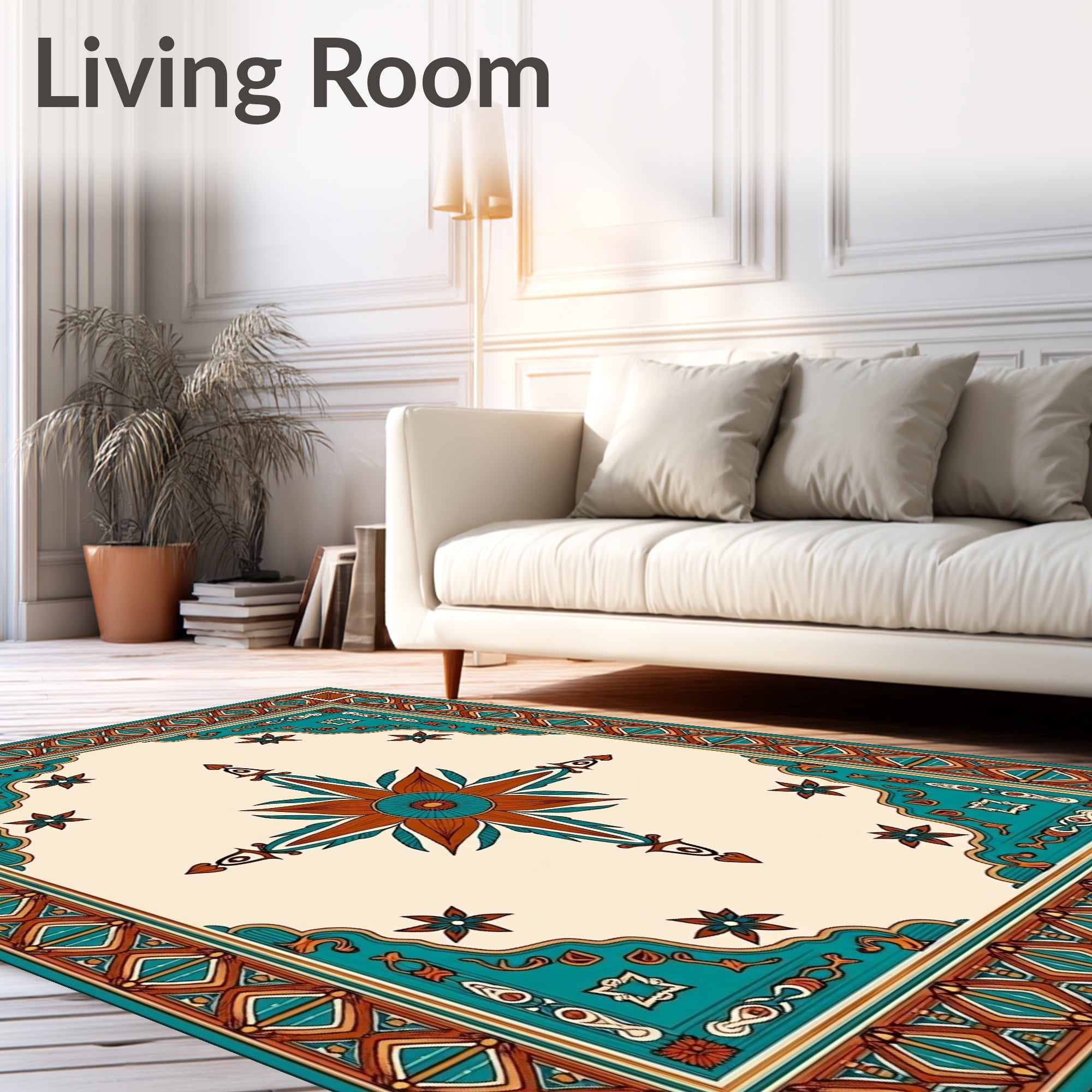 Terracotta Teal Floral Central Star Rug