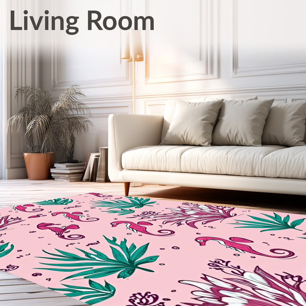 Pink Seahorse Teal Coral Reef Rug