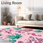 Pink Seahorse Teal Coral Reef Rug