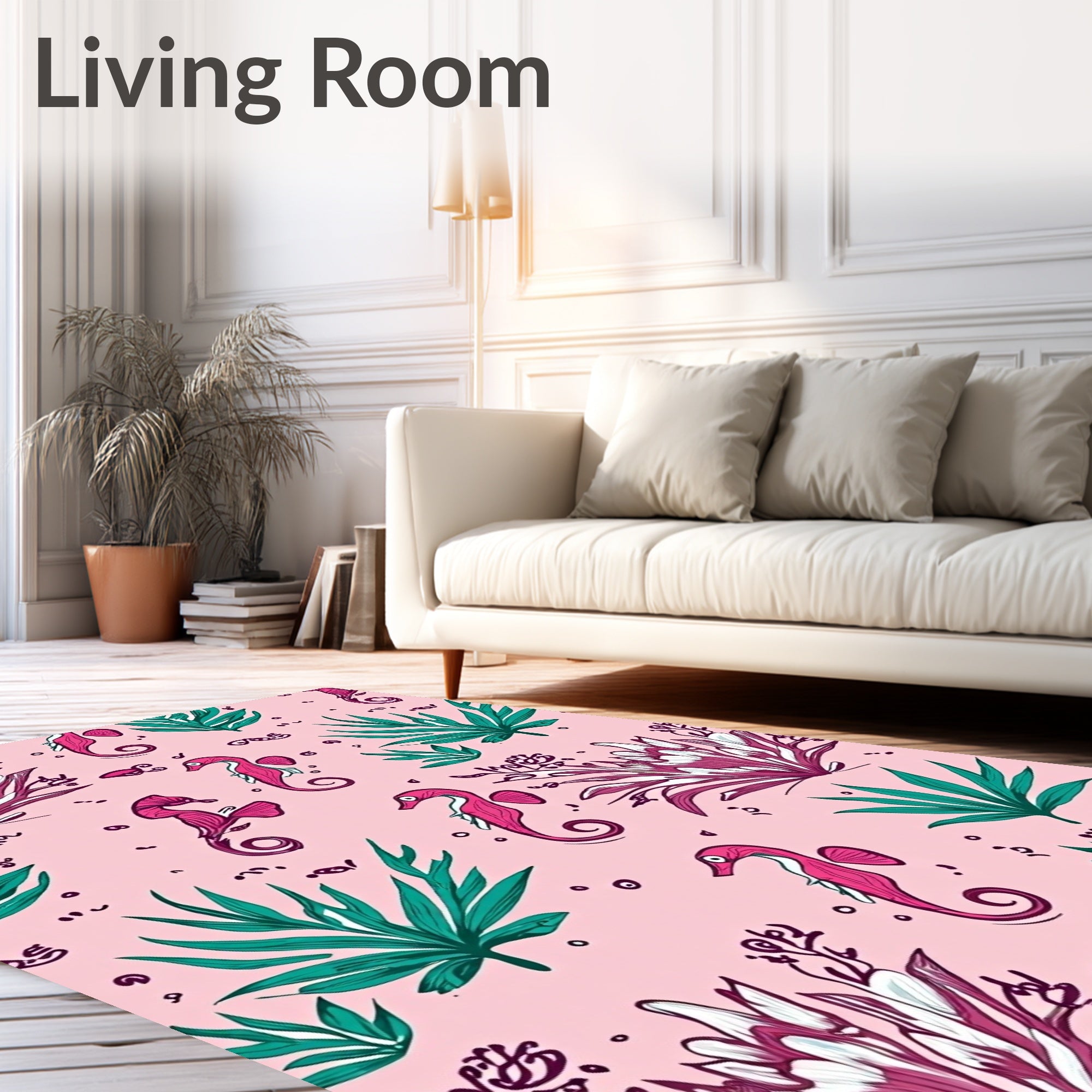 Pink Seahorse Teal Coral Reef Rug