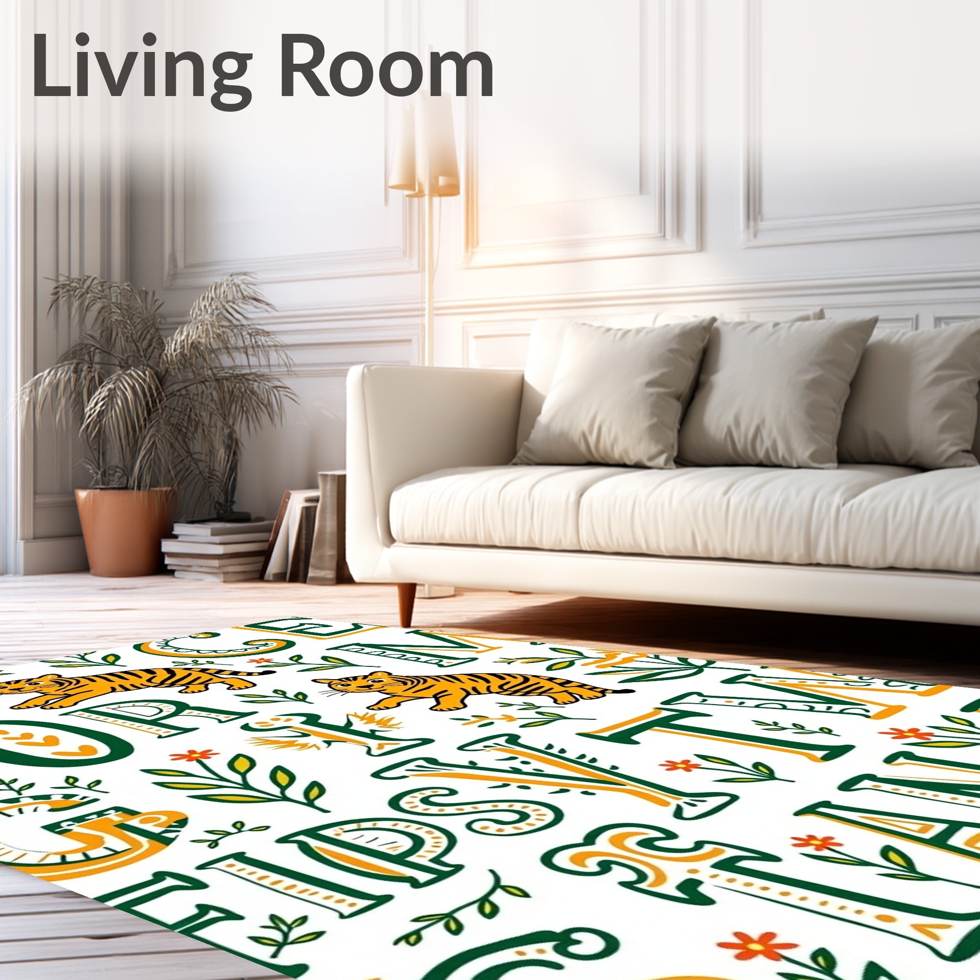 Orange Tiger Alphabet Botanical Accents Rug