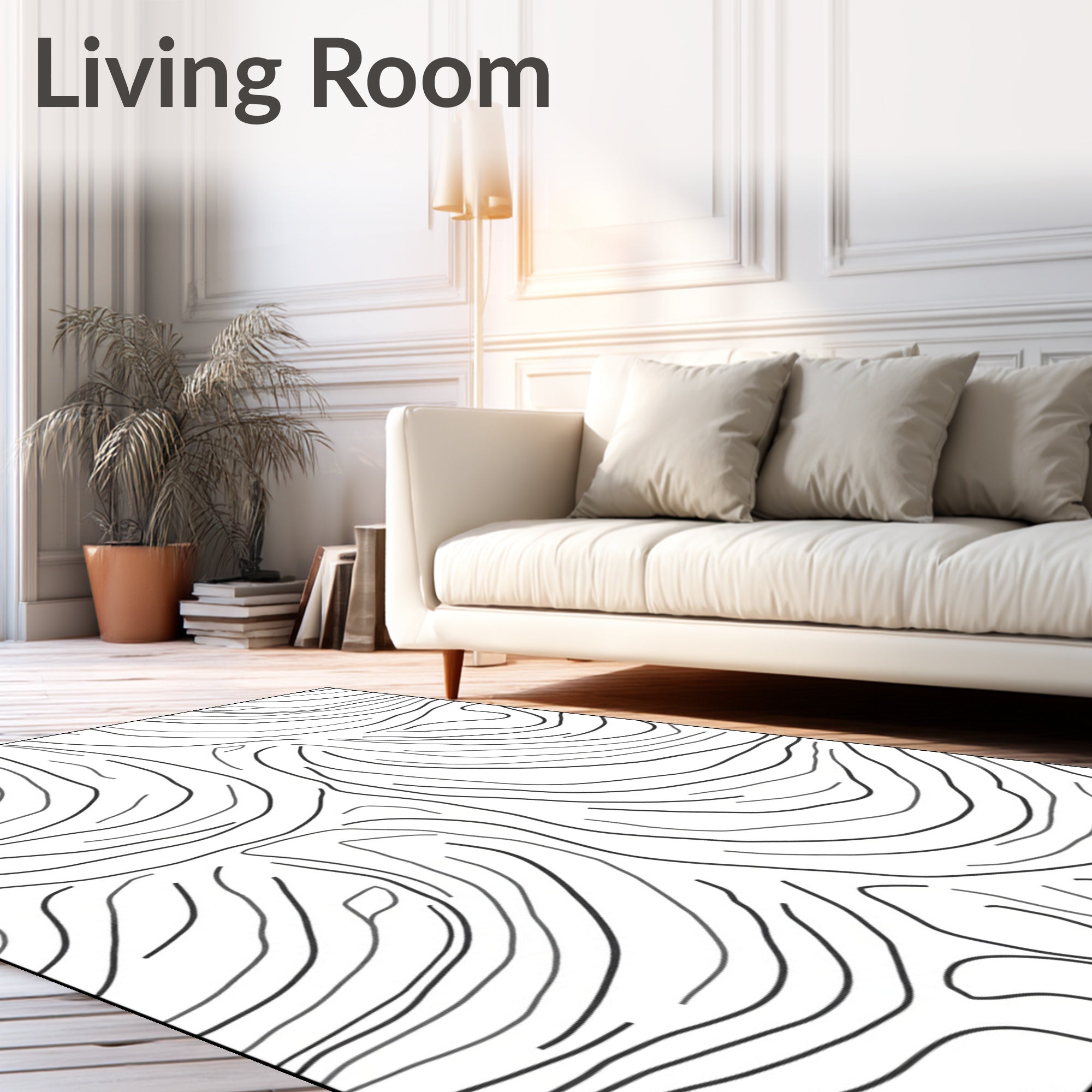 Abstract Swirls Black Gray Lines Rug