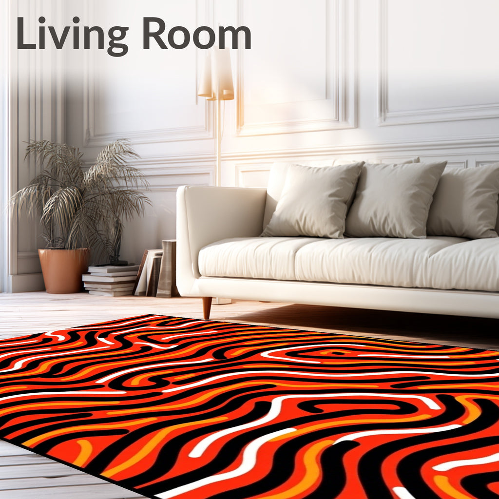 Vibrant Red Wavy Abstract Lines Rug