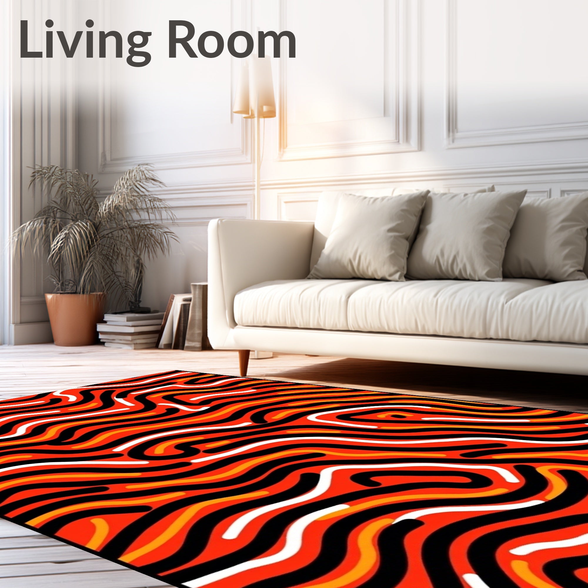 Vibrant Red Wavy Abstract Lines Rug