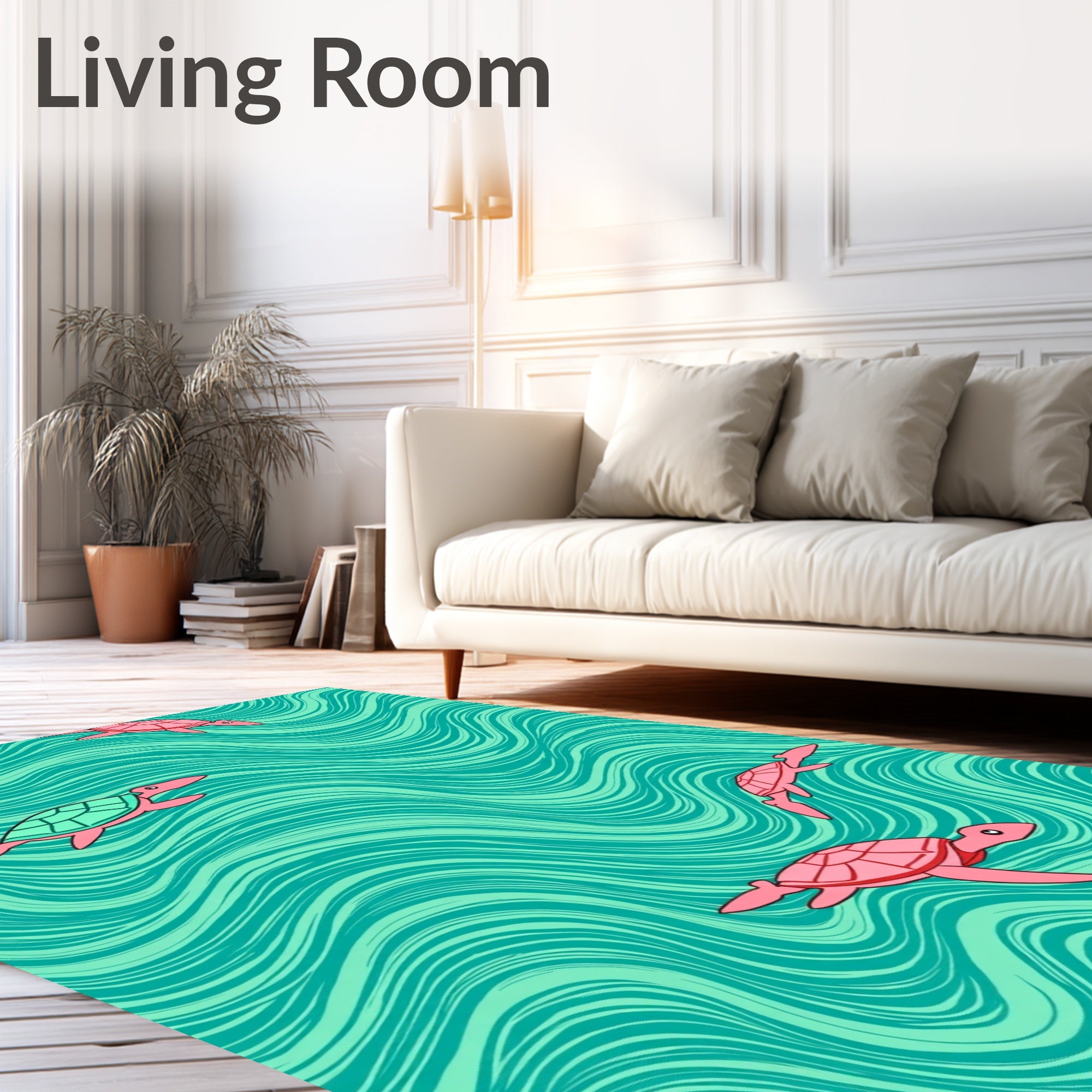 Coral Turtle Ocean Wave Scene Rug