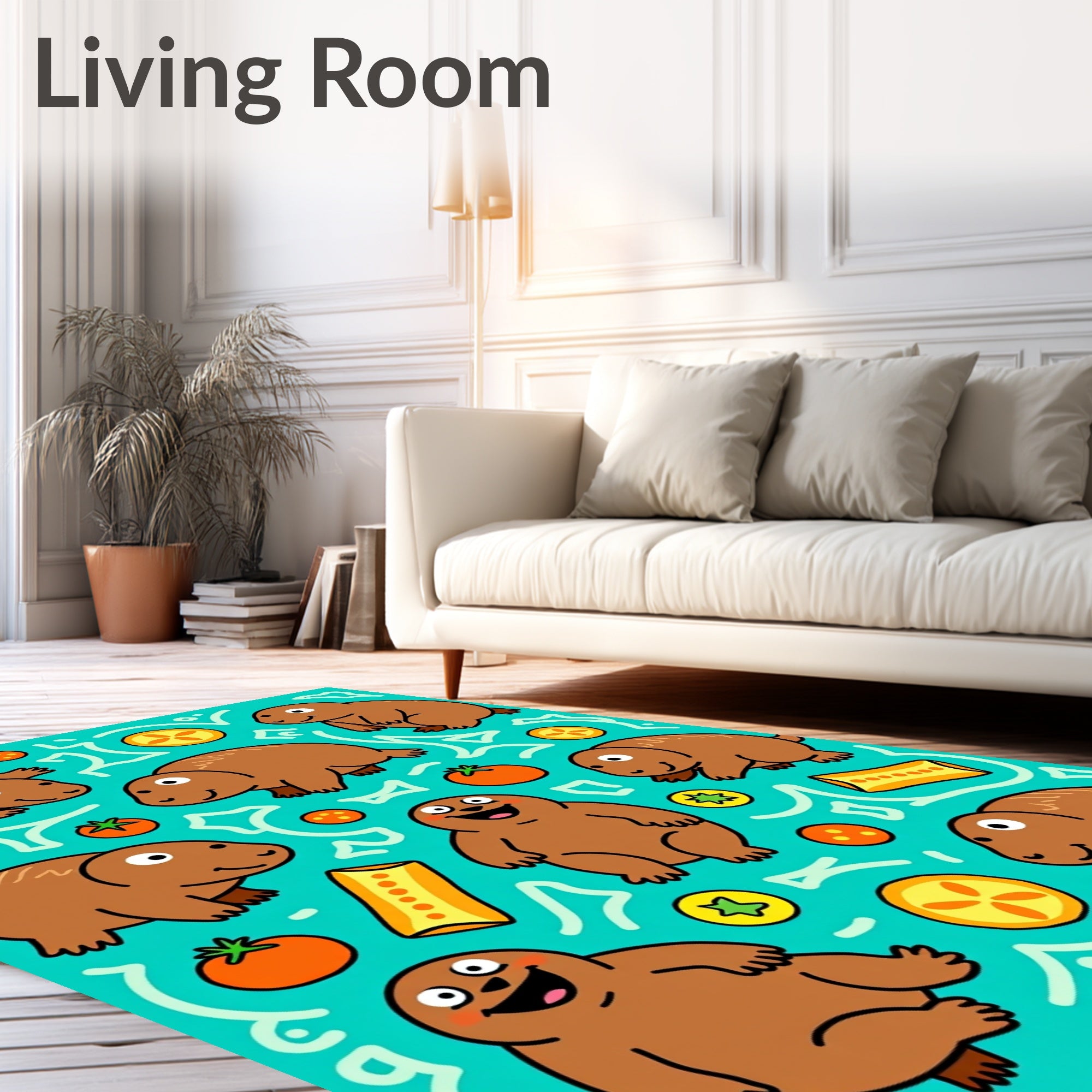 Charming Groundhog Blue Whimsical Scatter Rug