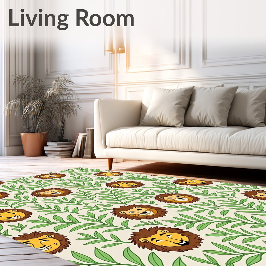 Whimsical Lion Cubs Among Green Leaves Rug