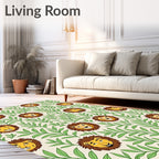 Whimsical Lion Cubs Among Green Leaves Rug