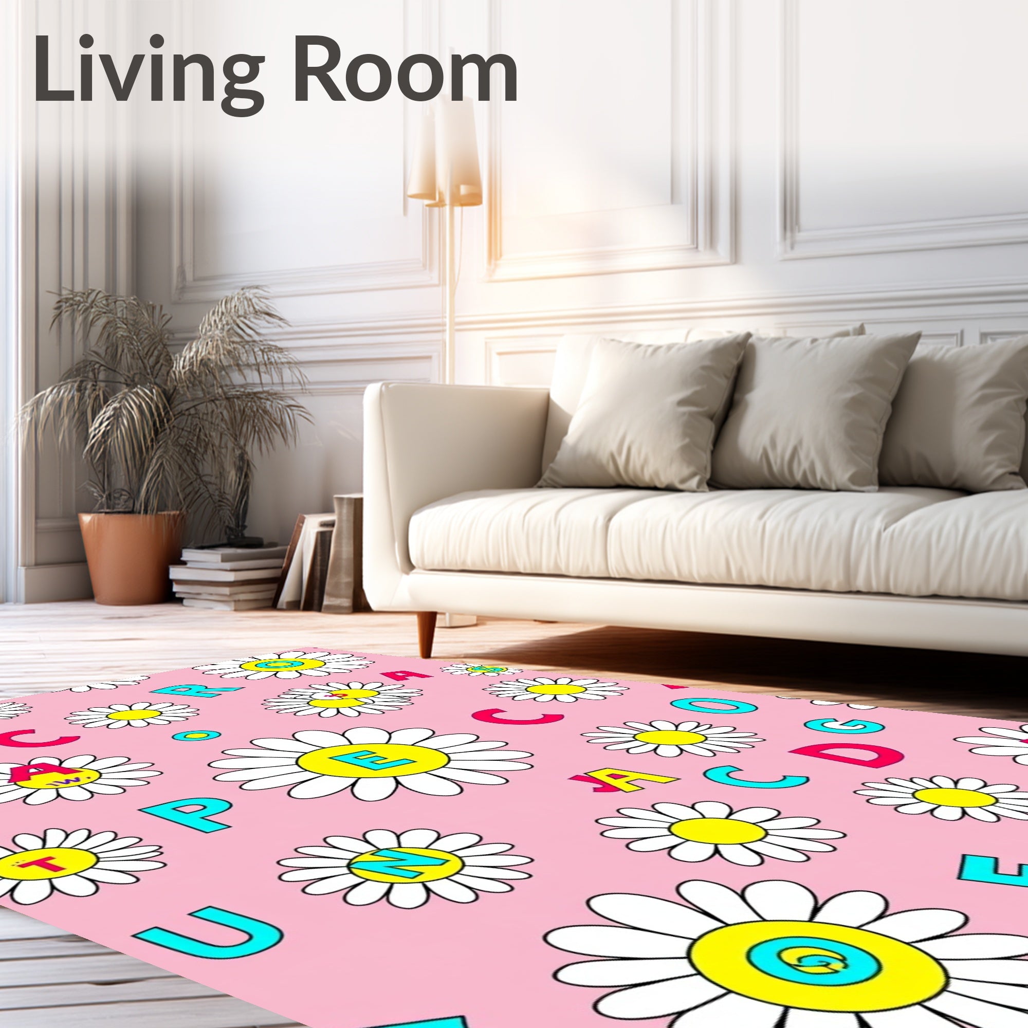 Pink Daisy Alphabet Garden Rug