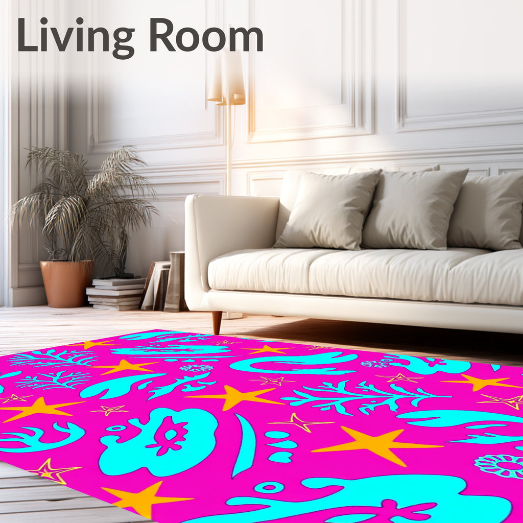 Bright Aqua Coral Stars Rug