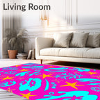 Bright Aqua Coral Stars Rug