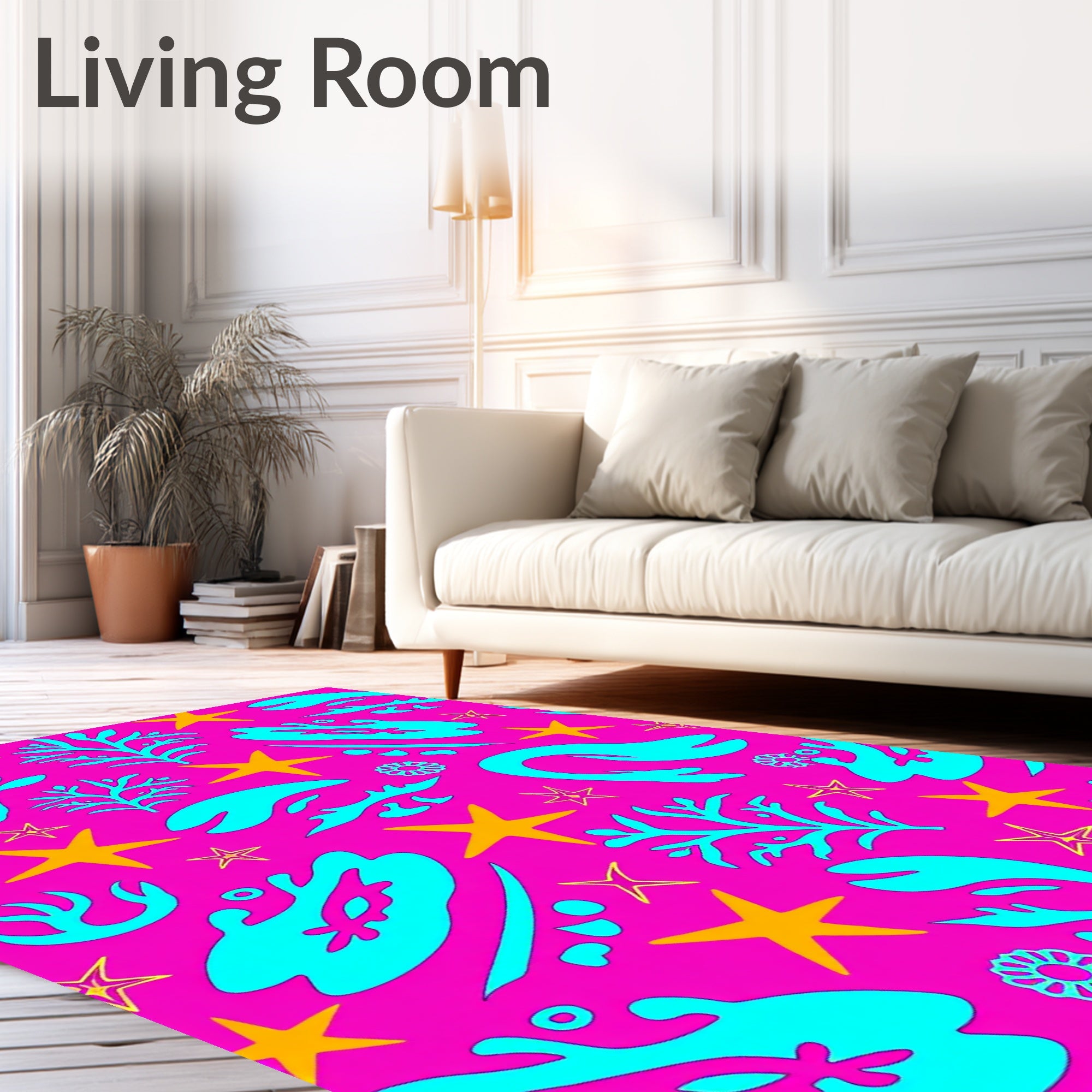 Bright Aqua Coral Stars Rug