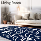 Navy Blue Shark Ocean Waves Rug