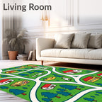 Whimsical Farm Scene Village Road Rug