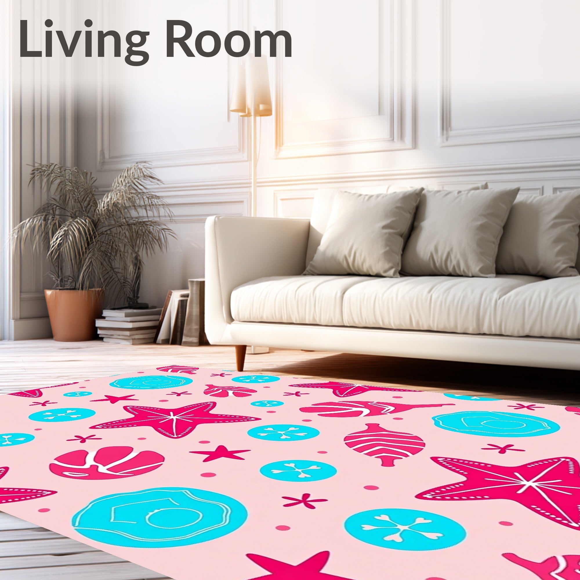 Pink Aqua Starfish Shell Scatter Rug