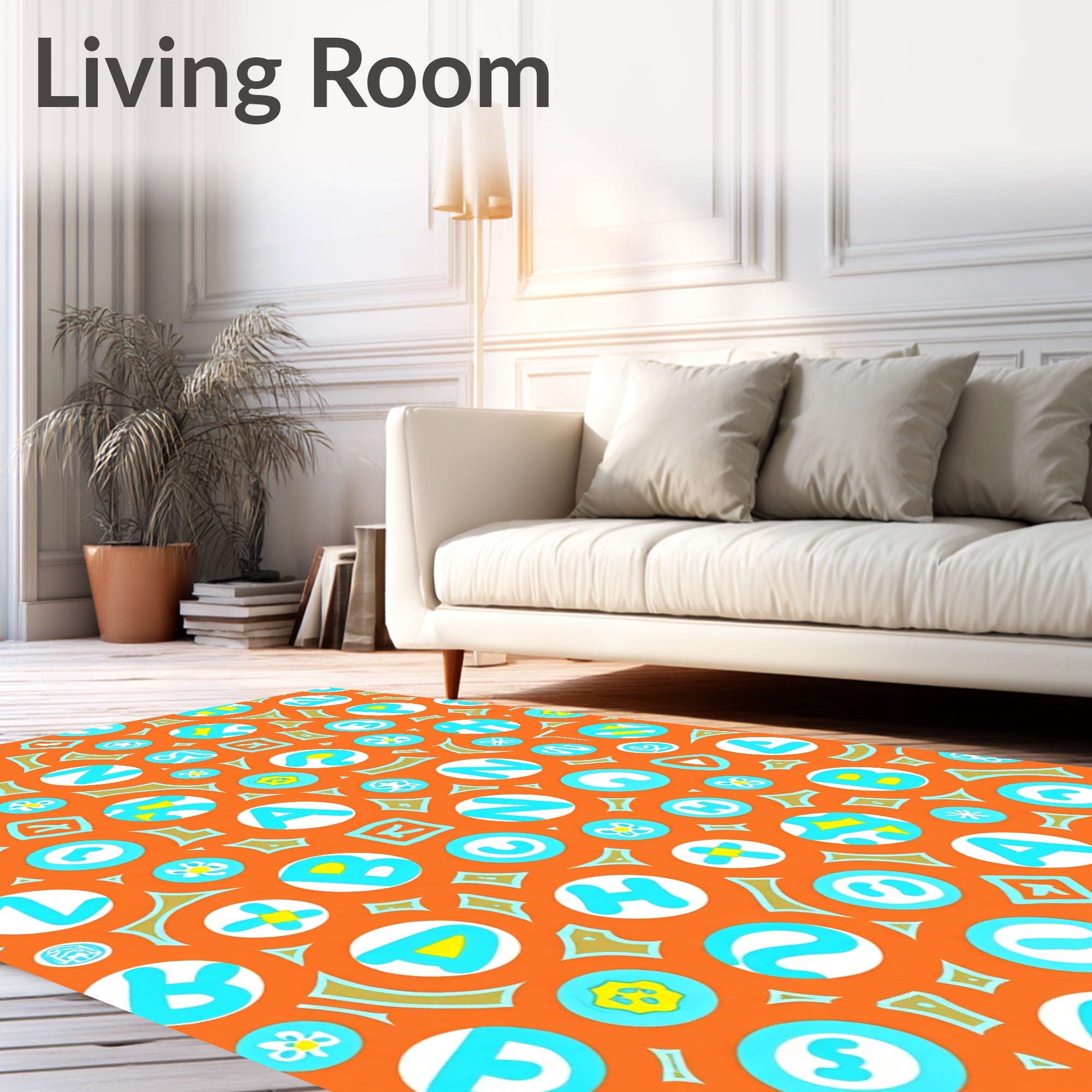 Alphabet Orange And Aqua Circles Rug