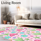 Pink Mushroom Flower Garden Whimsy Rug