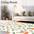 Woodland Foxes Owls Green Foliage Rug