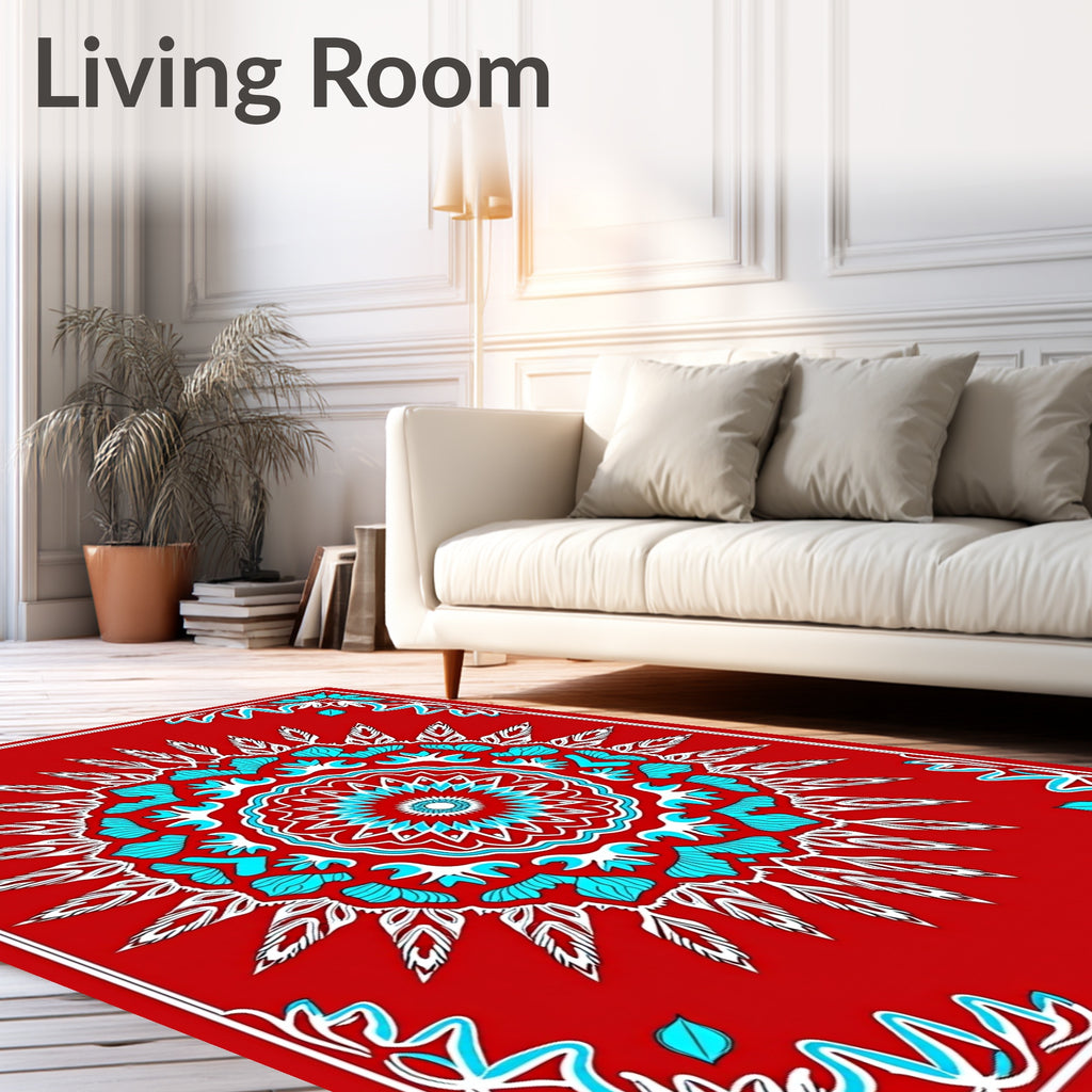 Vibrant Red Turquoise Medallion Floral Rug