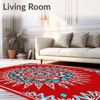 Vibrant Red Turquoise Medallion Floral Rug