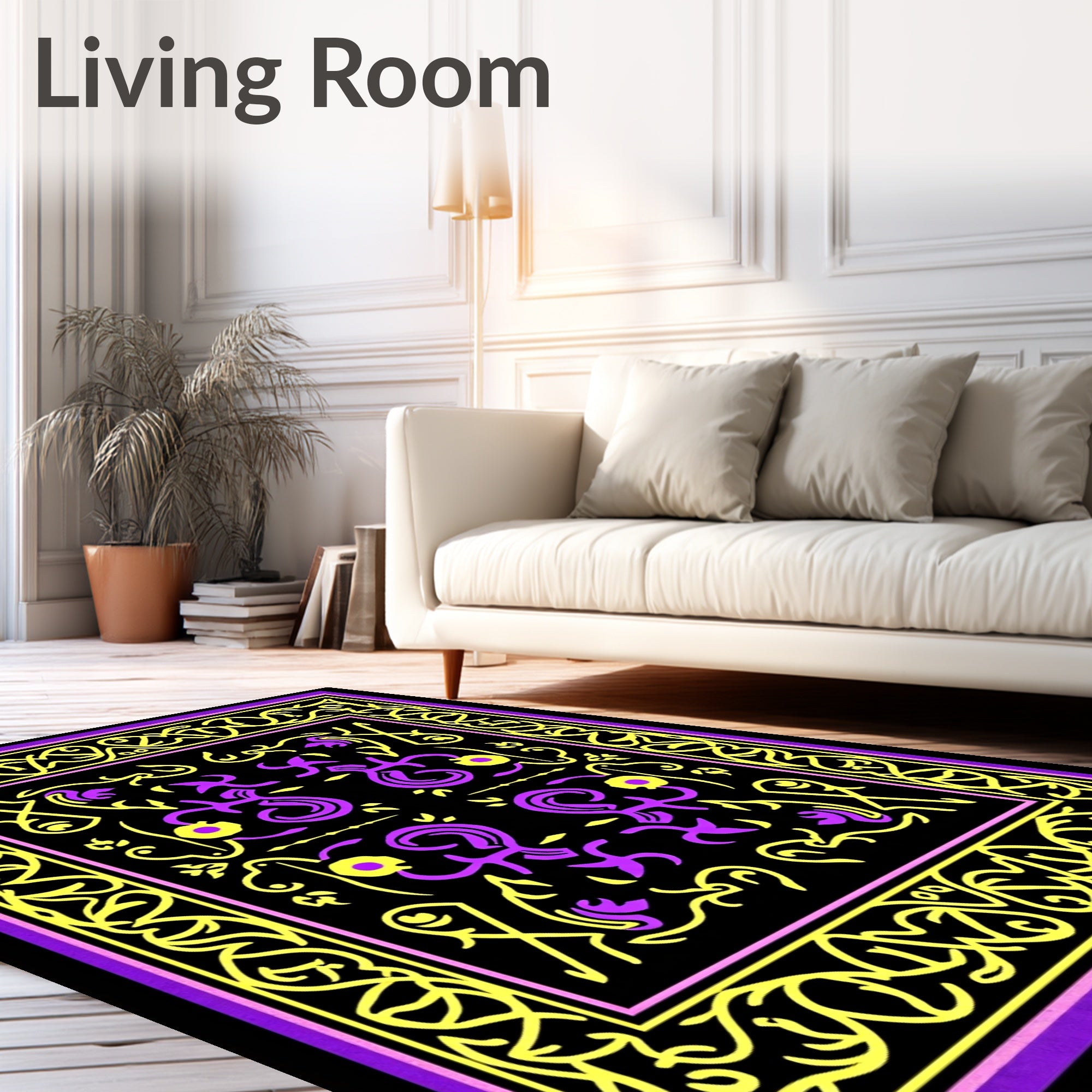 Vibrant Yellow Purple Intertwined Vines Rug