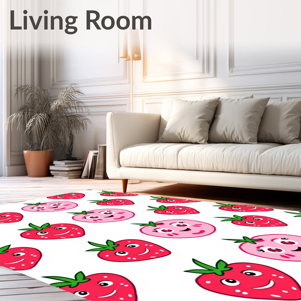 Cartoon Red Strawberry Pink Tomato Pattern Rug