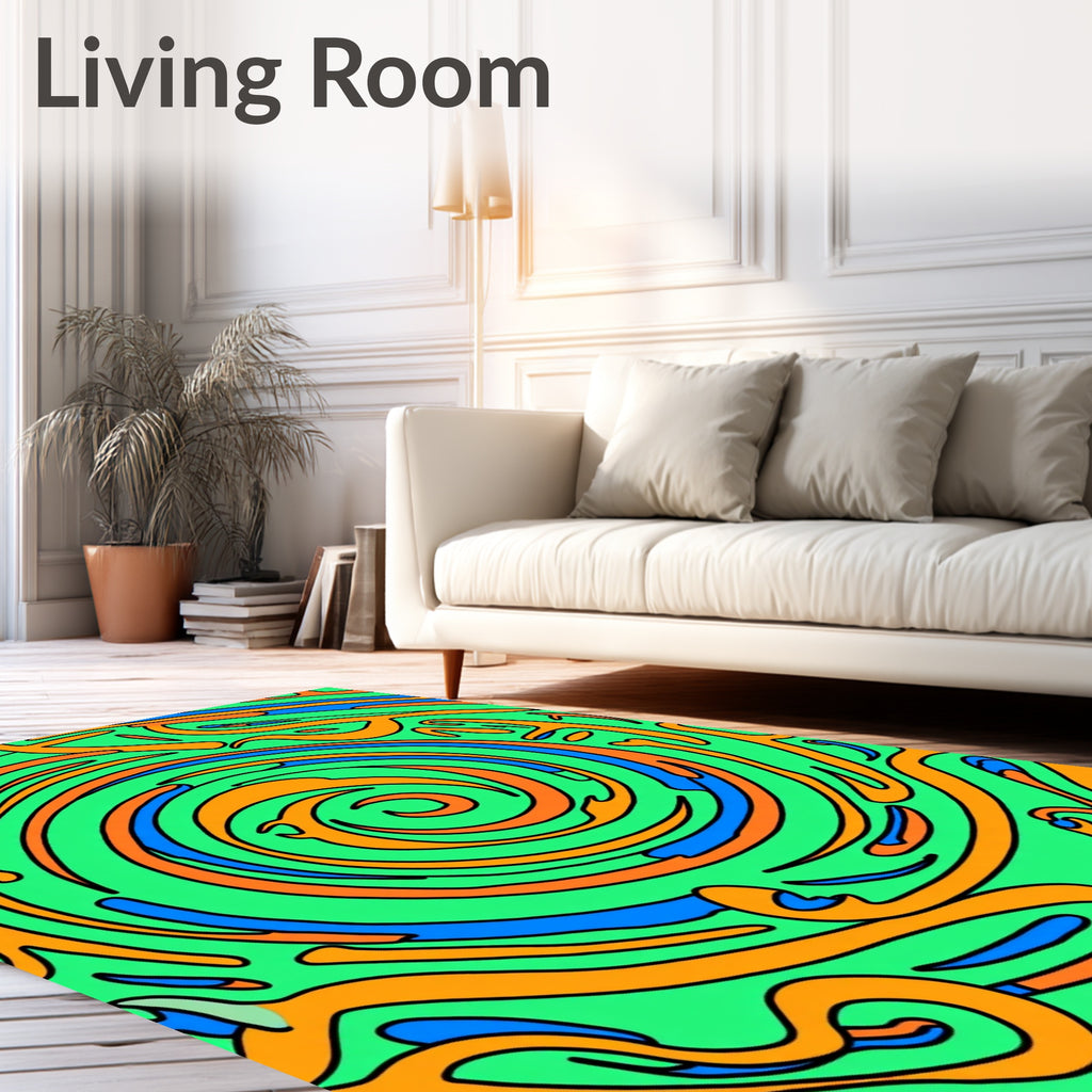 Energetic Green Blue Swirl Abstract Rug