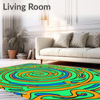 Energetic Green Blue Swirl Abstract Rug