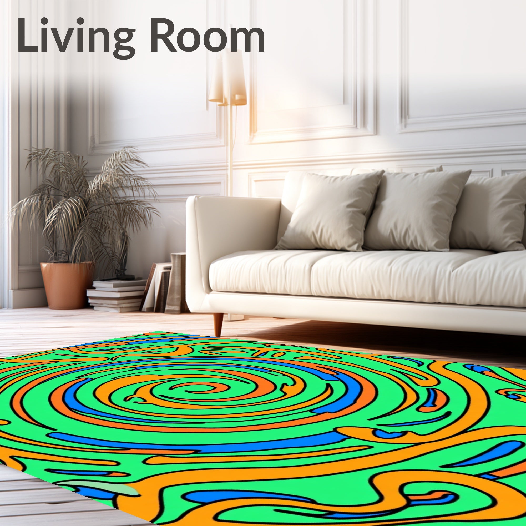 Energetic Green Blue Swirl Abstract Rug