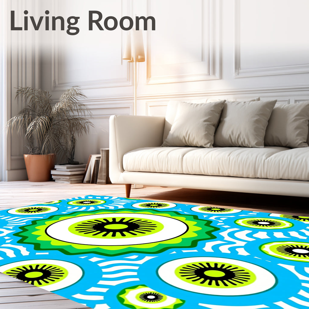 Groovy Blue Green Sunburst Circles Rug