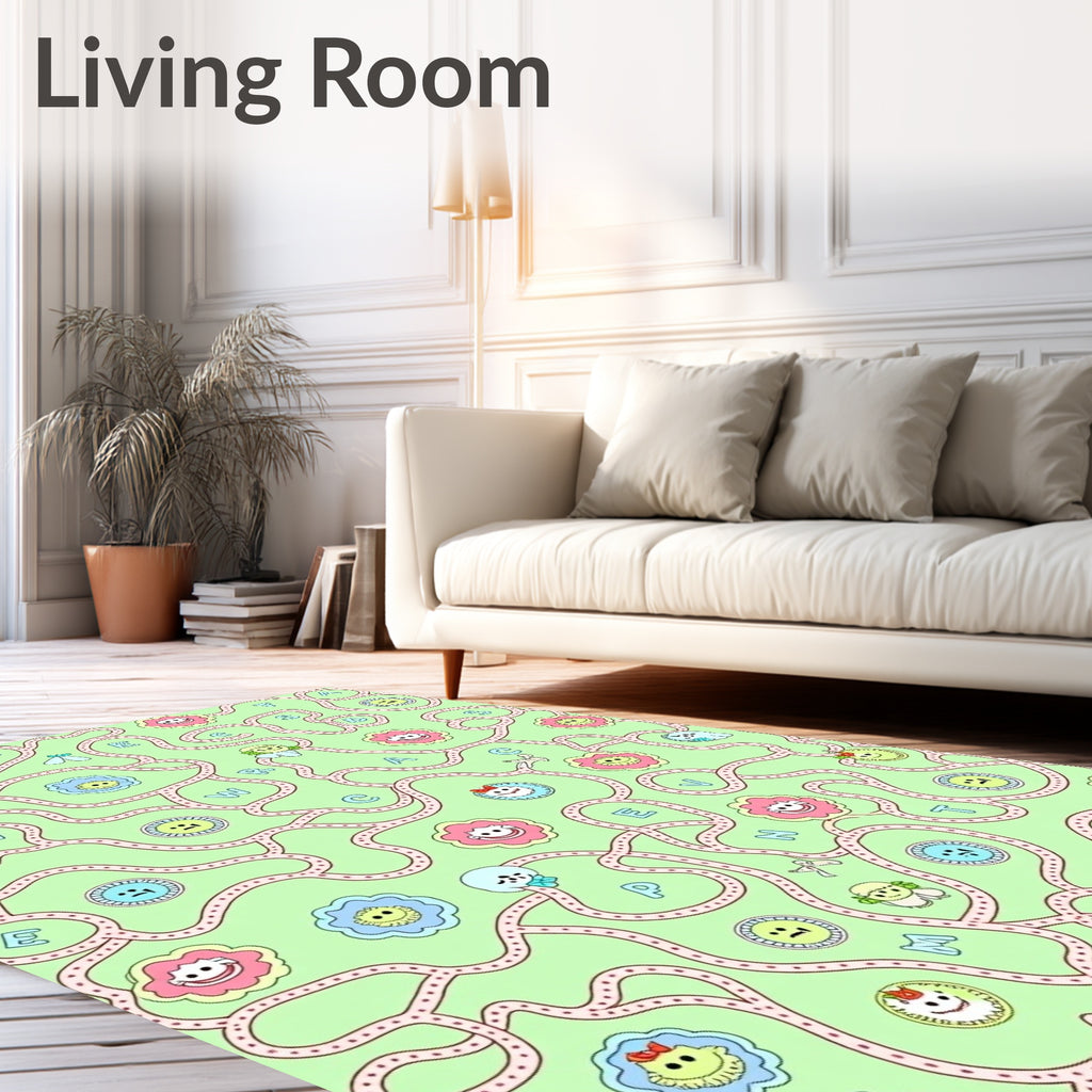 Whimsical Flower Faces Maze Rug