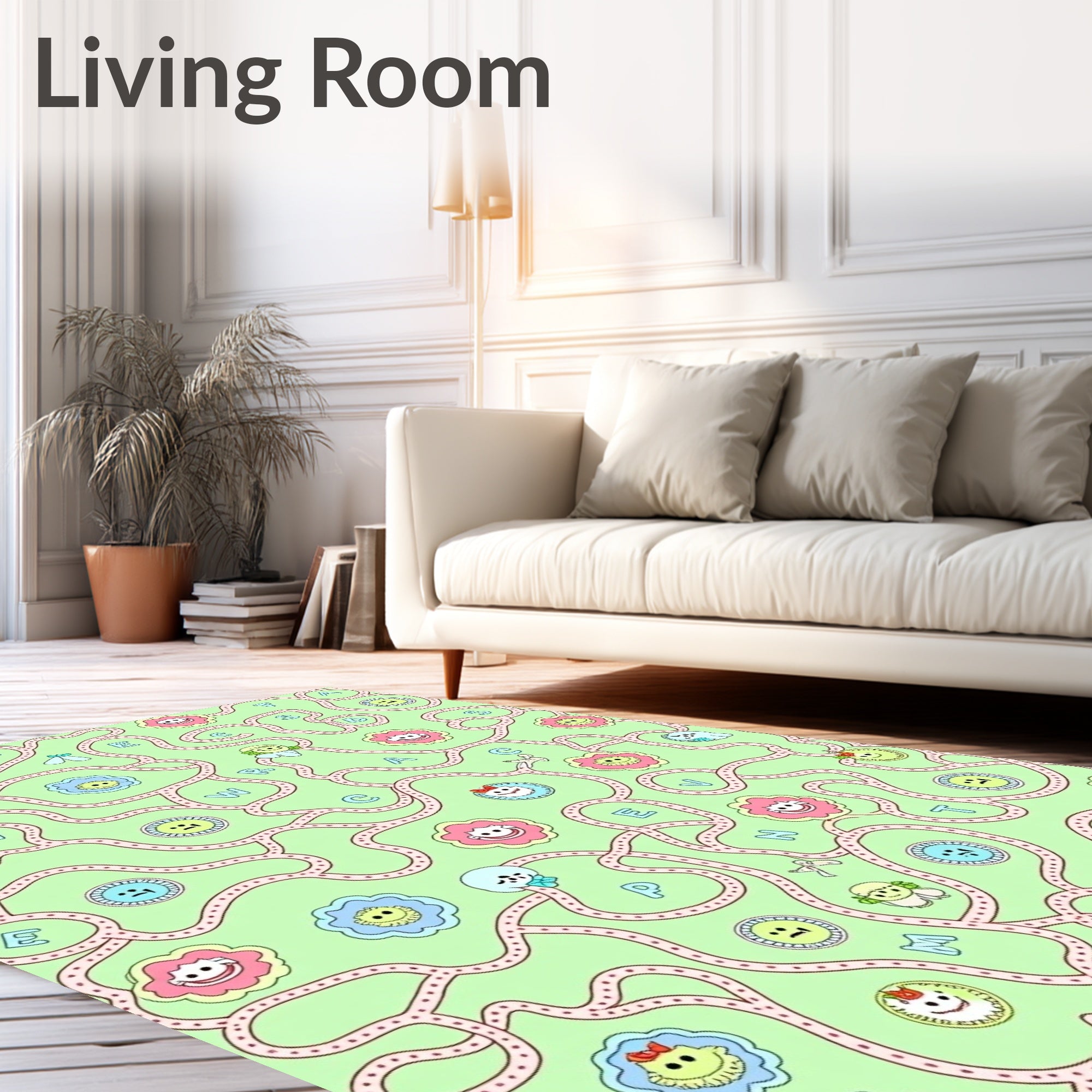 Whimsical Flower Faces Maze Rug
